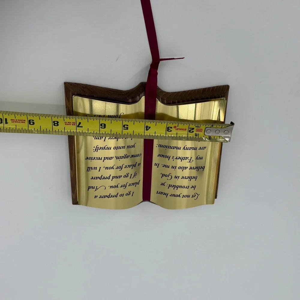 Vintage Wooden Open Book Scripture Wall Plaque Gold Tone John 14:1-3 Decor
